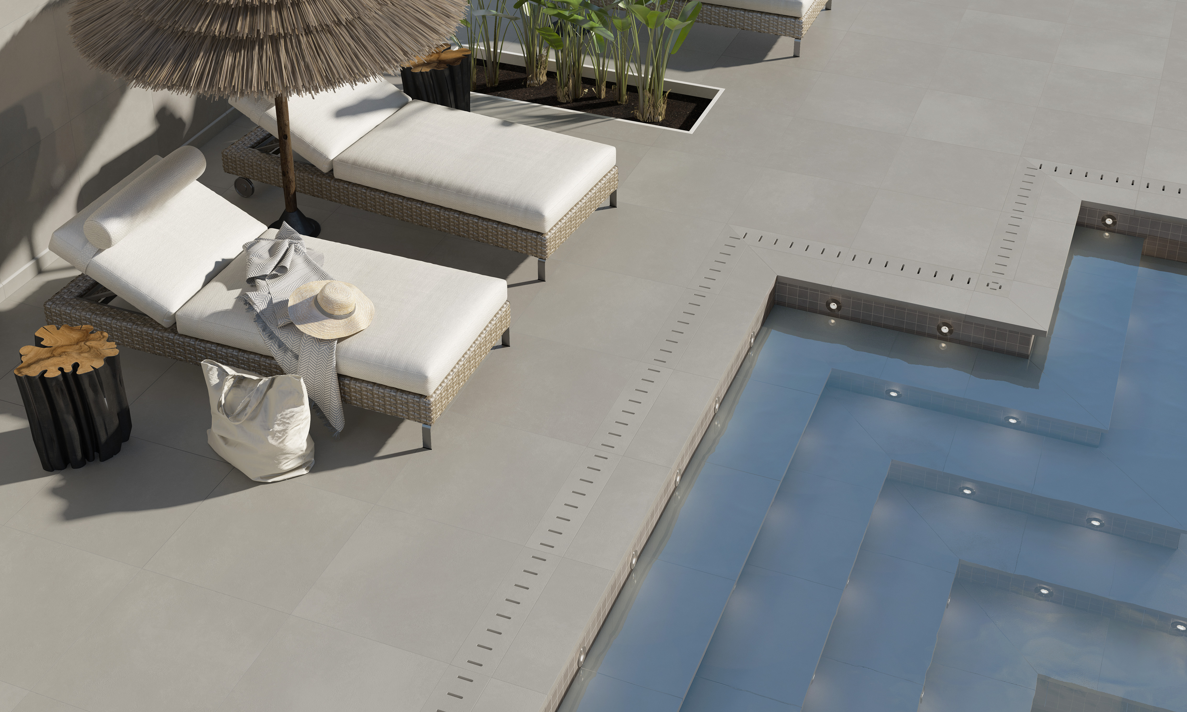 PORCELAINE PLANÈTE - PLANETE-ARGENT-60X60_PLANETE-ARGENT-MARCHE_PLANETE-ARGENT-GRILLE_PLANETE-ARGENT-MOSAIQUE_AMB1